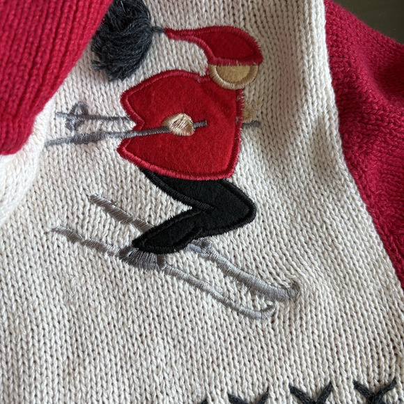 Vintage 90s Field Gear Cardigan Women's Size Small Red Winter Sports Holiday Zip - Picture 8 of 11